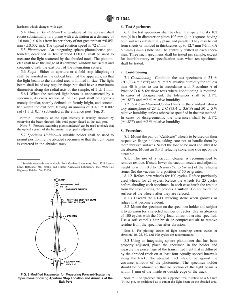 ASTM D1044-99 - Standard Test Method for Resistance of Transparent Plastics to Surface Abrasion