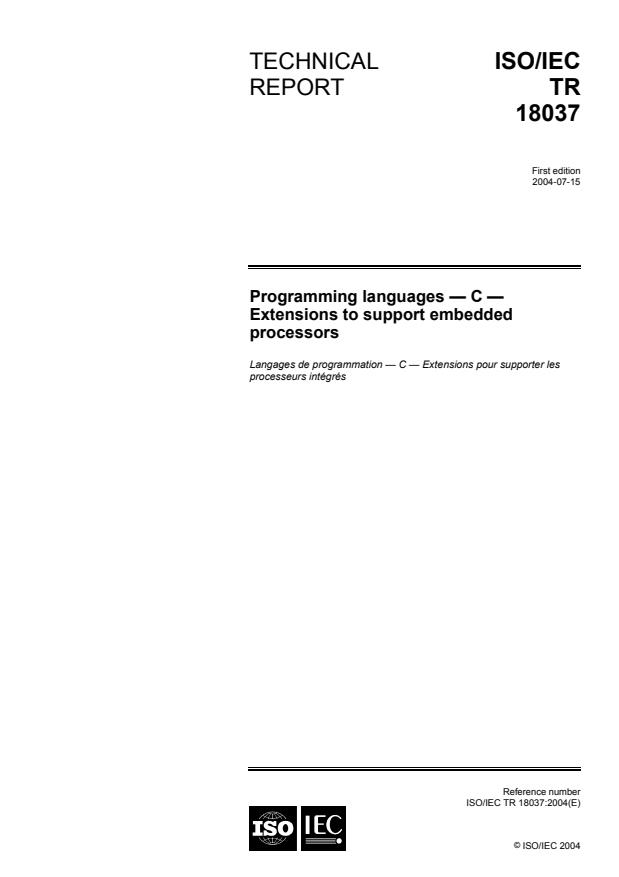 ISO/IEC TR 18037:2004 - Programming languages -- C -- Extensions to support embedded processors