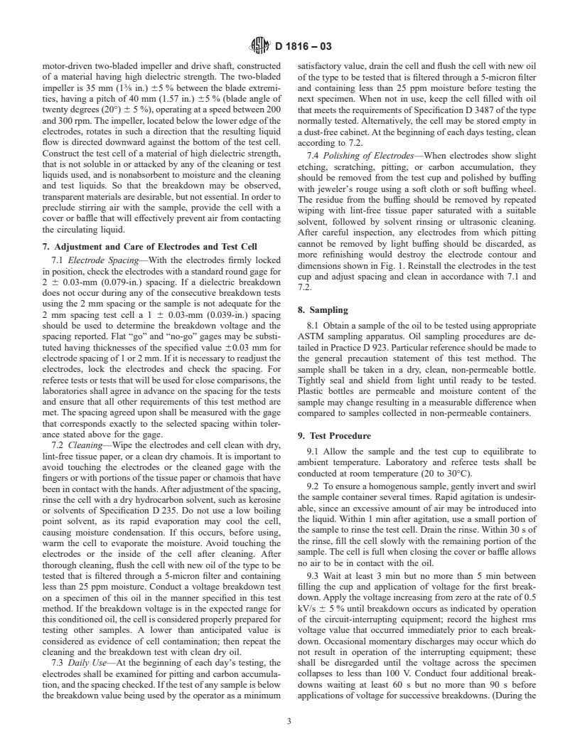 ASTM D1816-03 - Standard Test Method for Dielectric Breakdown Voltage of Insulating Oils of Petroleum Origin Using VDE Electrodes