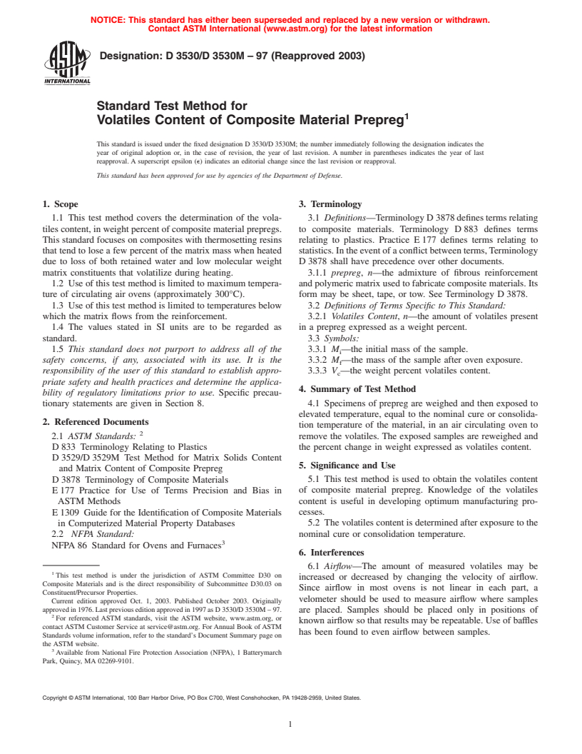 ASTM D3530/D3530M-97(2003) - Standard Test Method for Volatiles Content of Composite Material Prepreg