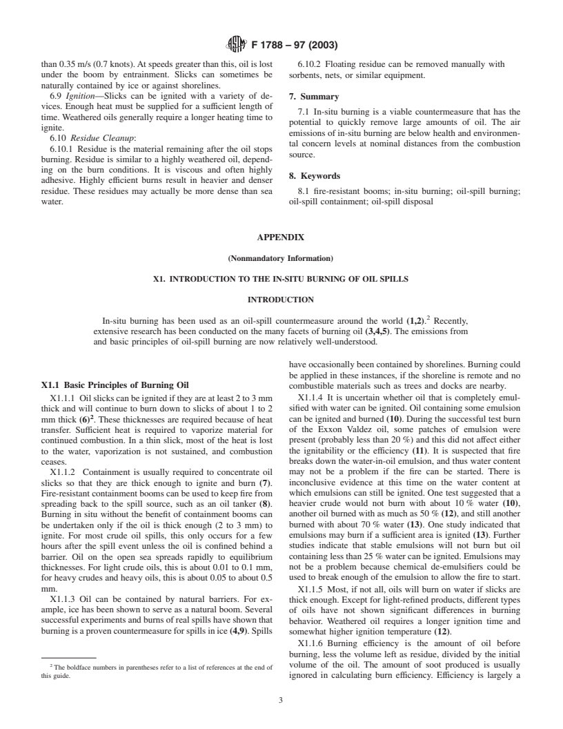 ASTM F1788-97(2003) - Standard Guide for In-Situ Burning of Oil Spills on Water: Environmental and Operational Considerations