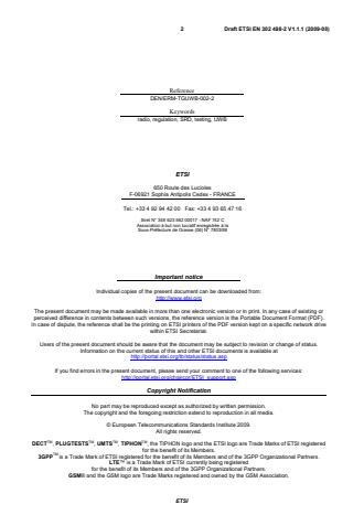 SIST EN 302 498-2 V1.1.1:2010 ETSI EN 302 498-2 V1.1.1 (2009-08) - Electromagnetic compatibility and Radio spectrum Matters (ERM); Short Range Devices (SRD); Technical characteristics for SRD equipment using Ultra WideBand technology (UWB); Object Discrimination and Characterization Applications for power tool devices operating in the frequency band from 2,2 GHz to 8,5 GHz; Part 2: Harmonized EN covering the essential requirements of article 3.2 of the R&TTE Directive - Page 2 preview