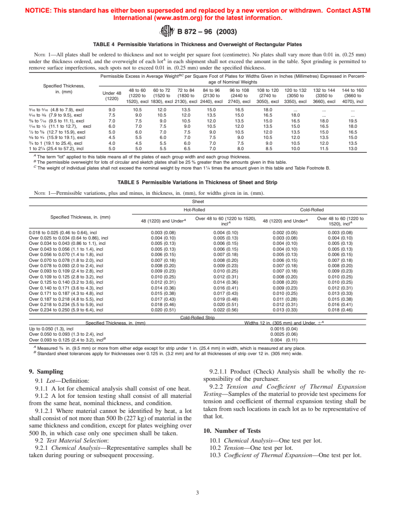 ASTM B872-96(2003) - Standard Specification for Precipitation-Hardening Nickel-Iron-Chromium- Columbium (Nb)-Titanium-Aluminum Alloy (UNS N09908) Plate, Sheet, and Strip