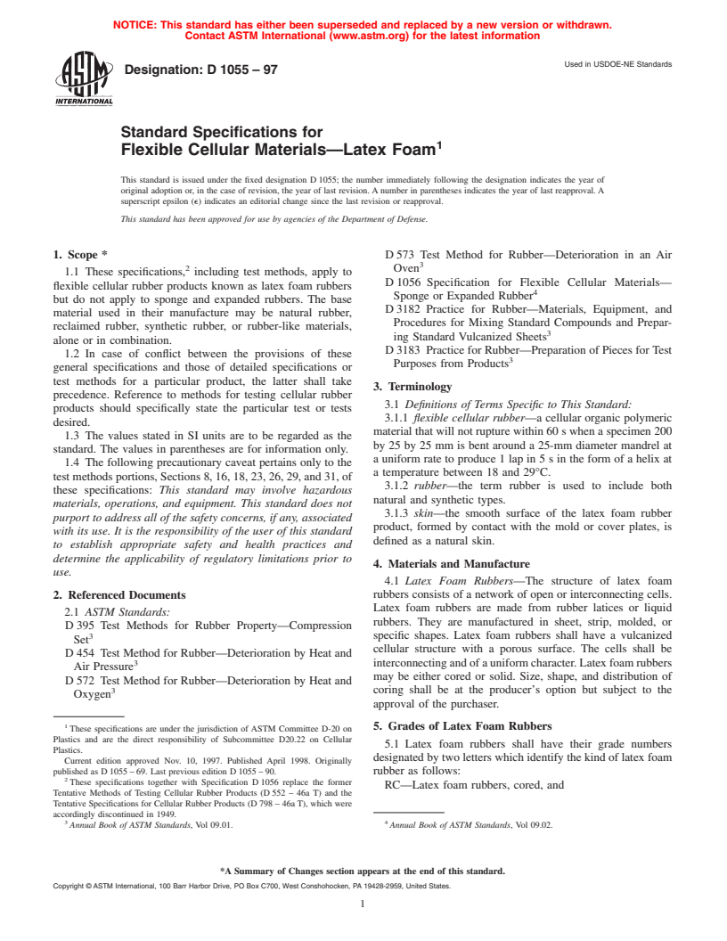 ASTM D1055-97 - Standard Specifications for Flexible Cellular Materials-Latex Foam