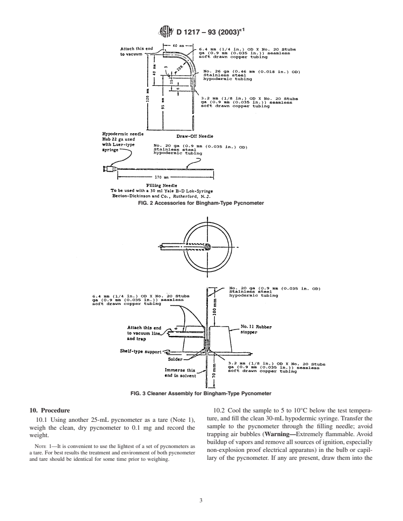 ASTM D1217-93(2003)e1 - Standard Test Method for Density and Relative Density (Specific Gravity) of Liquids by Bingham Pycnometer