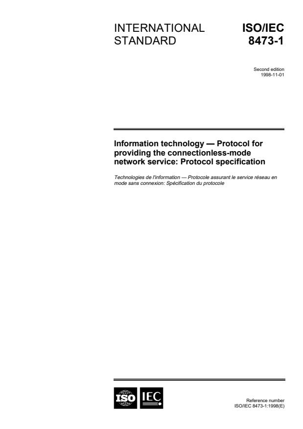 ISO/IEC 8473-1:1998 - Information technology -- Protocol for providing the connectionless-mode network service: Protocol specification