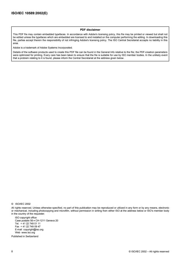 ISO/IEC 10589:2002 ISO/IEC 10589:2002 - Information technology -- Telecommunications and information exchange between systems -- Intermediate System to Intermediate System intra-domain routeing information exchange protocol for use in conjunction with the protocol for providing the connectionless-mode network service (ISO 8473) - Page 2 preview