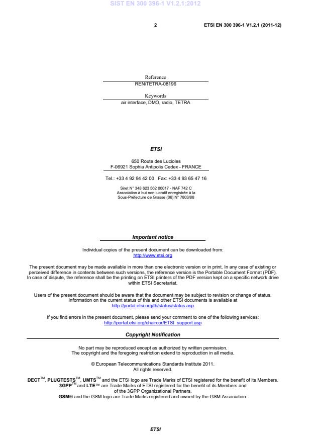 SIST EN 300 396-1 V1.2.1:2012 SIST EN 300 396-1 V1.2.1:2012 - Page 4 preview