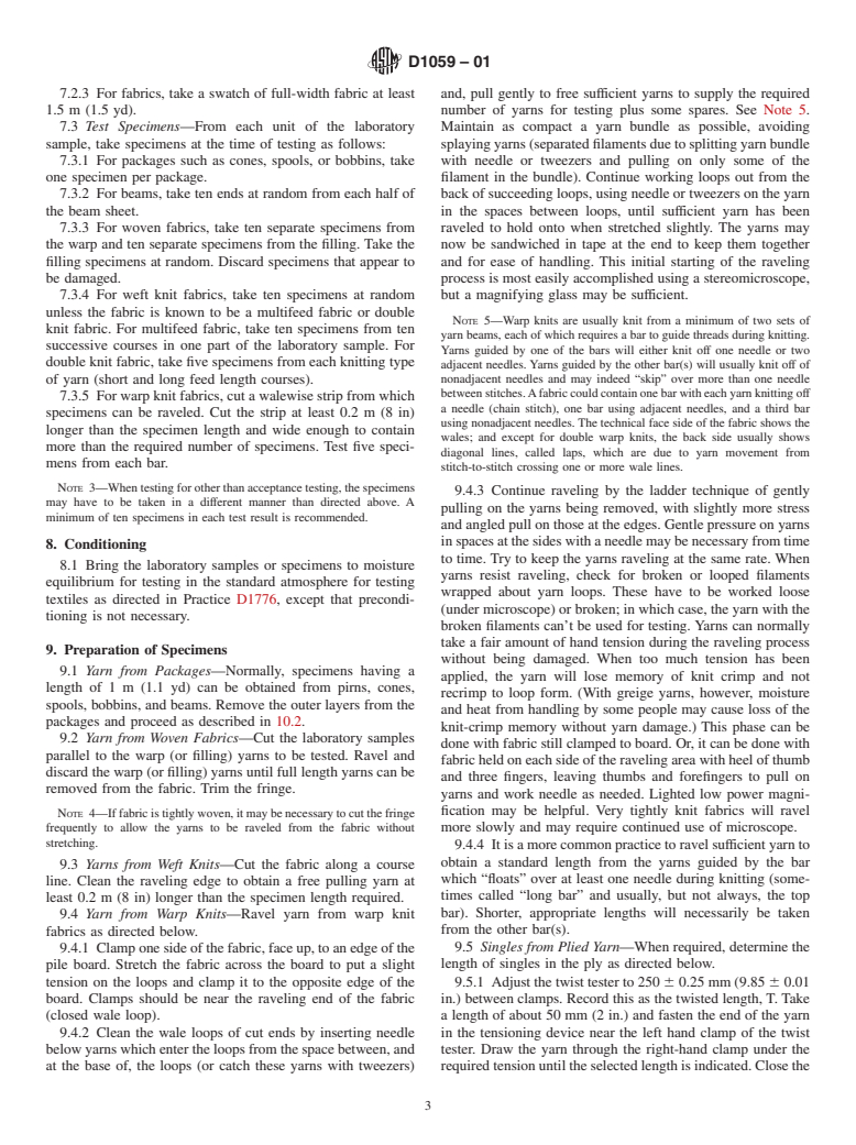 ASTM D1059-01 - Standard Test Method for Yarn Number Based on Short-Length Specimens (Withdrawn 2010)