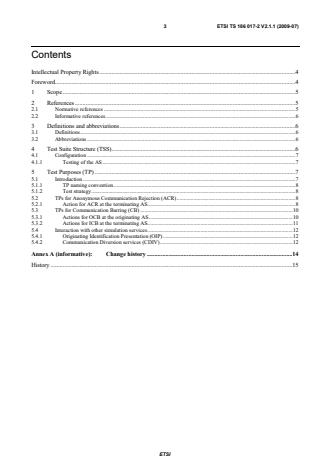 ETSI TS 186 017-2 V2.1.1 (2009-07) - Telecommunications and Internet converged Services and Protocols for Advanced Networking (TISPAN); PSTN/ISDN simulation services; Anonymous Communication Rejection (ACR) and Communication Barring (CB); Part 2: Test Suite Structure and Test Purposes (TSS&TP)