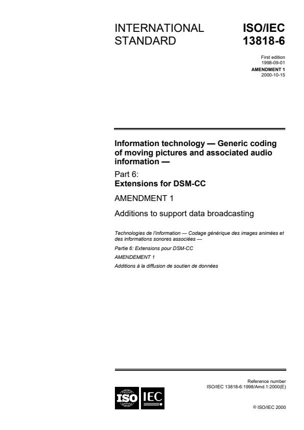 ISO/IEC 13818-6:1998/Amd 1:2000 - Additions to support data broadcasting