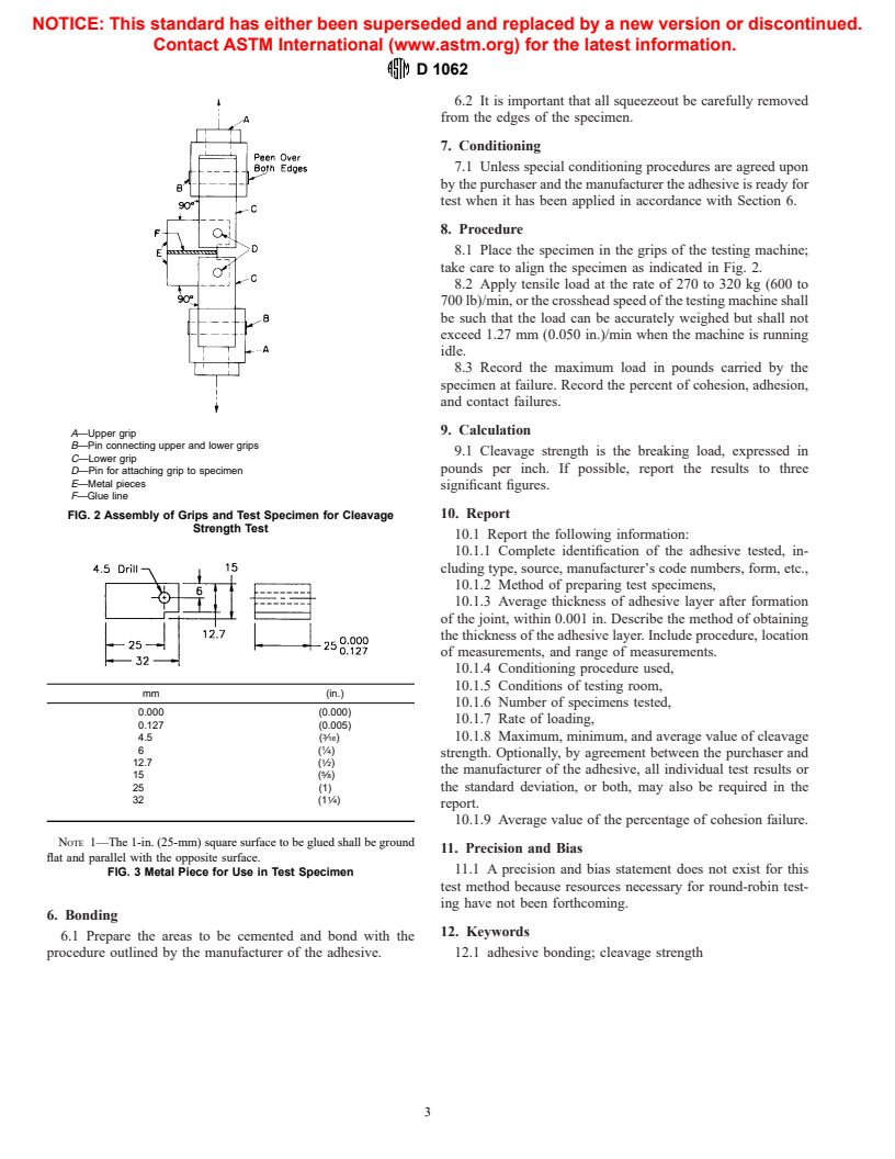 ASTM D1062-96e1 - Standard Test Method for Cleavage Strength of Metal-to-Metal Adhesive Bonds