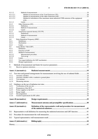 SIST EN 302 435-1 V1.3.1:2010 ETSI EN 302 435-1 V1.3.1 (2009-12) - Electromagnetic compatibility and Radio spectrum Matters (ERM); Short Range Devices (SRD); Technical characteristics for SRD equipment using Ultra WideBand technology (UWB); Building Material Analysis and Classification equipment applications operating in the frequency band from 2,2 GHz to 8,5 GHz; Part 1: Technical characteristics and test methods - Page 4 preview