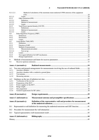 SIST EN 302 435-1 V1.3.1:2010 ETSI EN 302 435-1 V1.3.1 (2009-08) - Electromagnetic compatibility and Radio spectrum Matters (ERM); Short Range Devices (SRD); Technical characteristics for SRD equipment using Ultra WideBand technology (UWB); Building Material Analysis and Classification equipment applications operating in the frequency band from 2,2 GHz to 8,5 GHz; Part 1: Technical characteristics and test methods - Page 4 preview