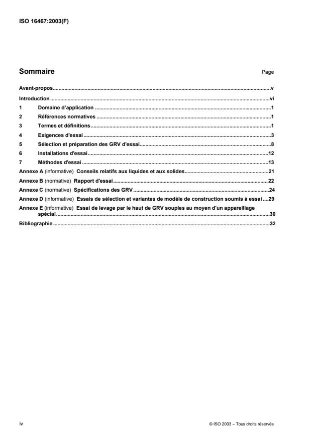 ISO 16467:2003 ISO 16467:2003 - Emballage -- Emballages d'expédition de marchandises dangereuses -- Méthodes d'essai des grands récipients vrac (GRV) - Page 4 preview