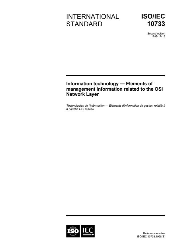 ISO/IEC 10733:1998 - Information technology -- Elements of management information related to the OSI Network Layer