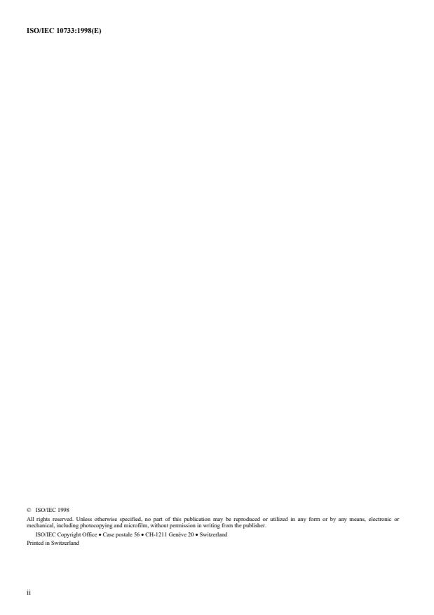 ISO/IEC 10733:1998 ISO/IEC 10733:1998 - Information technology -- Elements of management information related to the OSI Network Layer - Page 2 preview