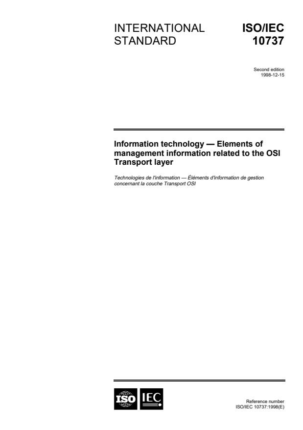 ISO/IEC 10737:1998 - Information technology -- Elements of management information related to OSI Transport layer