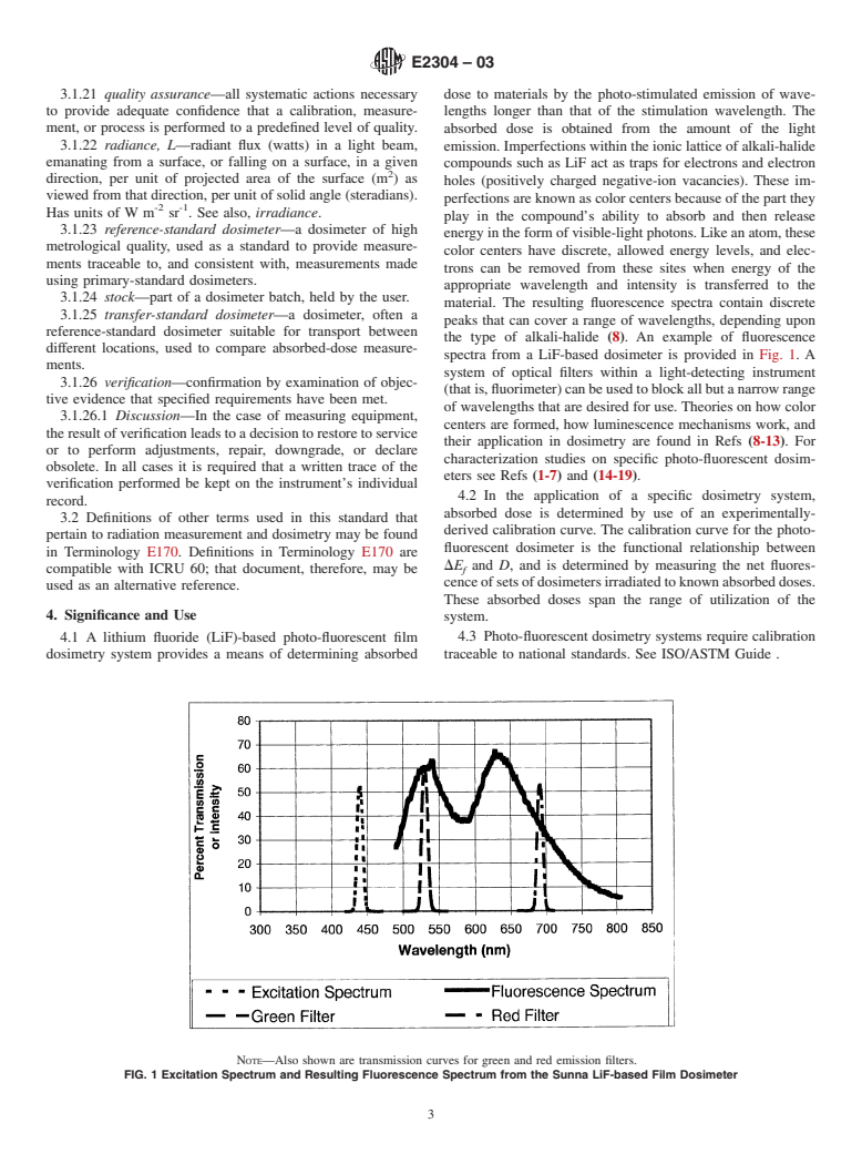 ASTM E2304-03 - Standard Practice for Use of a Lif Photo-Fluorescent Film Dosimetry System