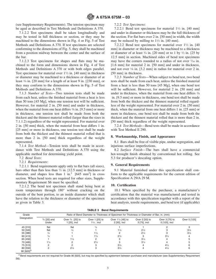 ASTM A675/A675M-03 - Standard Specification for Steel Bars, Carbon, Hot-Wrought, Special Quality, Mechanical Properties