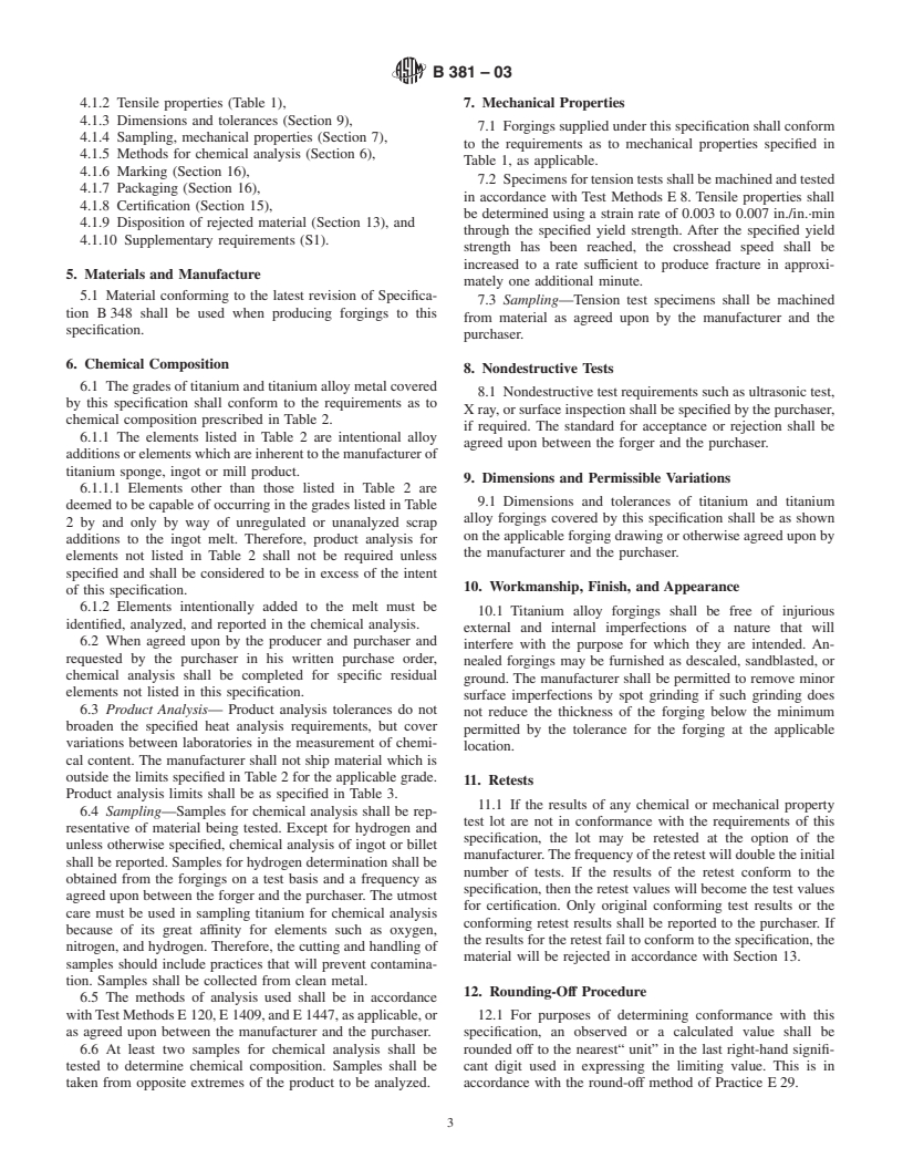 ASTM B381-03 - Standard Specification for Titanium and Titanium Alloy Forgings