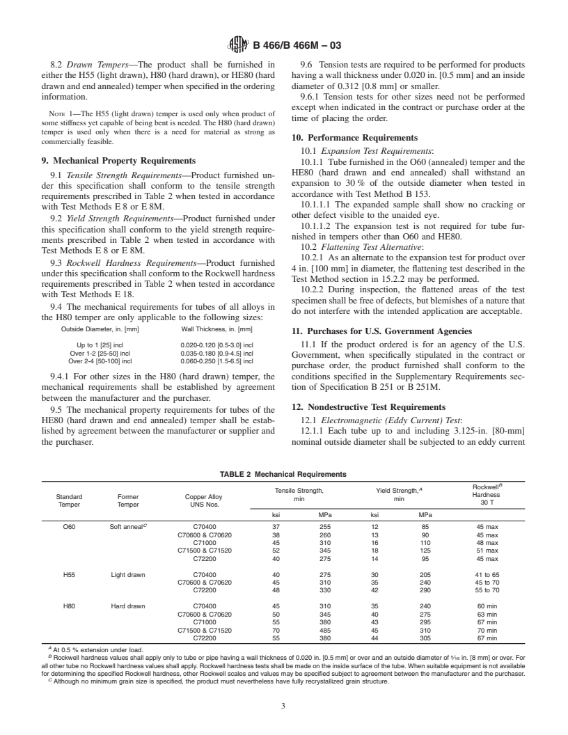 ASTM B466/B466M-03 - Standard Specification for Seamless Copper-Nickel Pipe and Tube