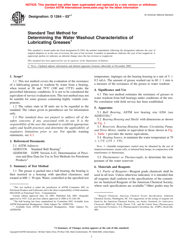 ASTM D1264-03e1 - Standard Test Method for Determining the Water Washout Characteristics of Lubricating Greases