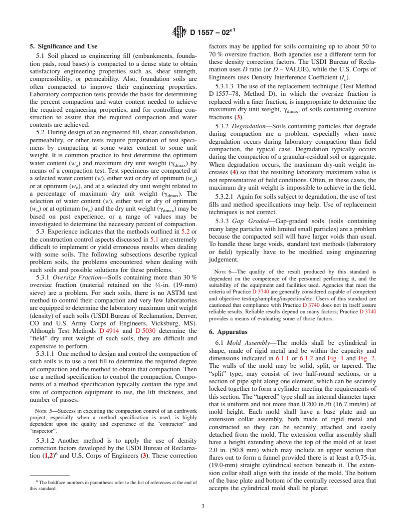 ASTM D1557-02e1 - Standard Test Methods for Laboratory Compaction Characteristics of Soil Using Modified Effort (56,000 ft-lbf/ft<sup>3</sup>(2,700 kN-m/m<sup>3</sup>))