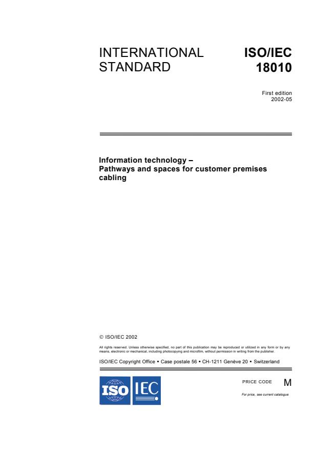ISO/IEC 18010:2002 - Information technology -- Pathways and spaces for customer premises cabling