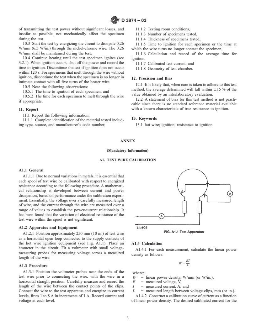 ASTM D3874-03 - Standard Test Method for Ignition of Materials by Hot Wire Sources