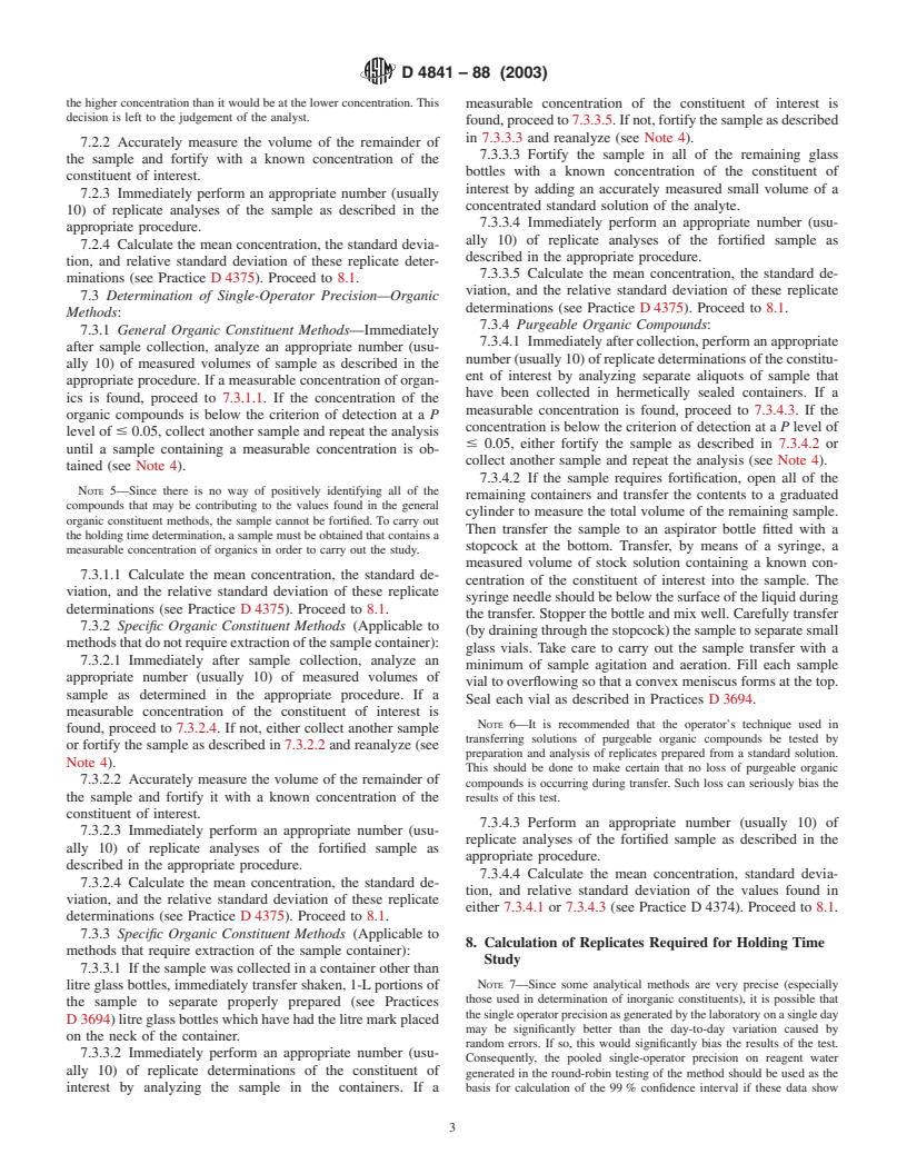 ASTM D4841-88(2003) - Standard Practice for Estimation of Holding Time for Water Samples Containing Organic and Inorganic Constituents