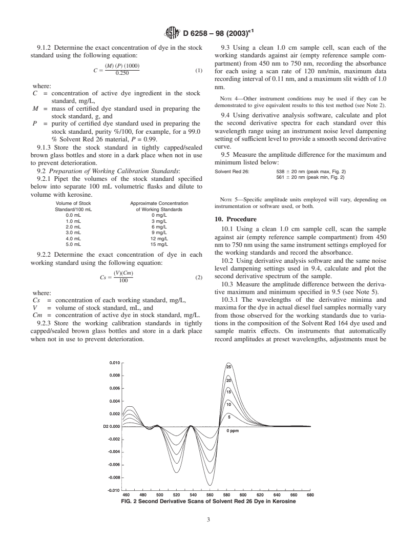 ASTM D6258-98(2003)e1 - Standard Test Method for Determination of Solvent Red 164 Dye Concentration in Diesel Fuels