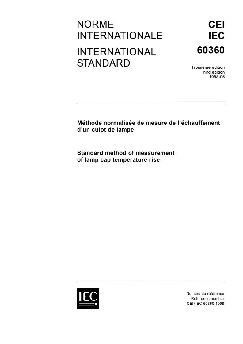 IEC 60360:1998 - Standard method of measurement of lamp cap temperature rise