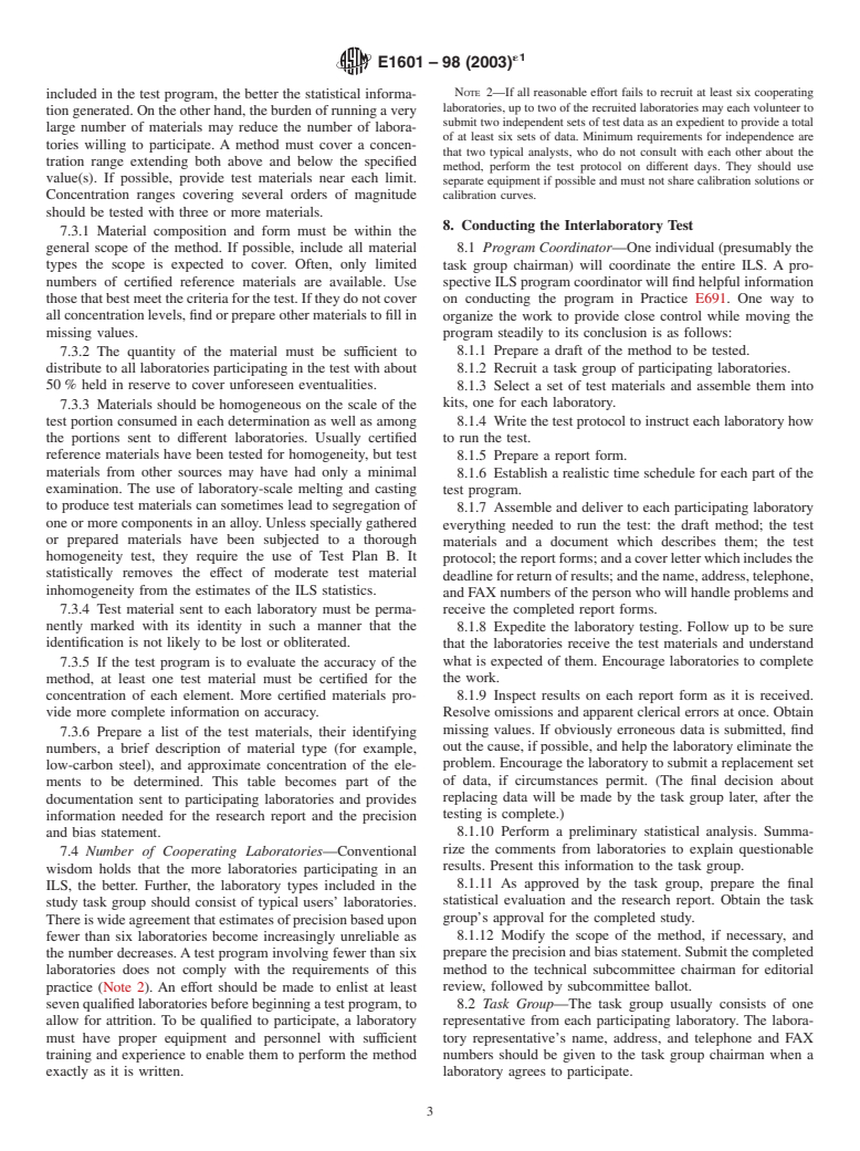 ASTM E1601-98(2003)e1 - Standard Practice for Conducting an Interlaboratory Study to Evaluate the Performance of an Analytical Method