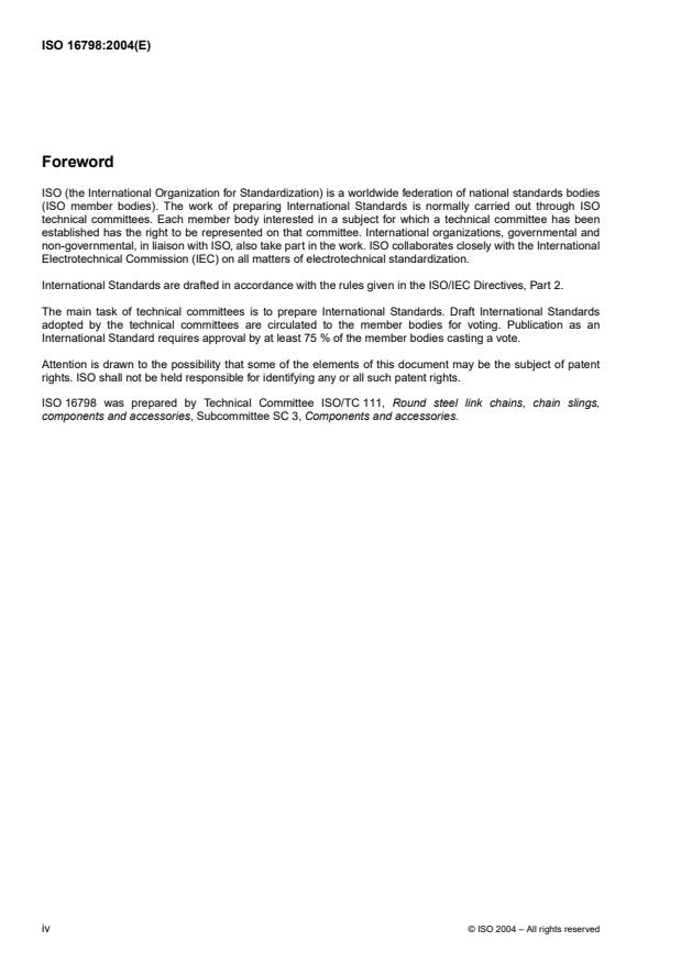 ISO 16798:2004 ISO 16798:2004 - Links of Grade 8 for use with slings - Page 4 preview