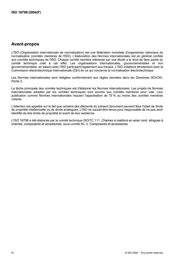 ISO 16798:2004 ISO 16798:2004 - Mailles de classe 8 pour utilisation avec élingues - Page 4 preview