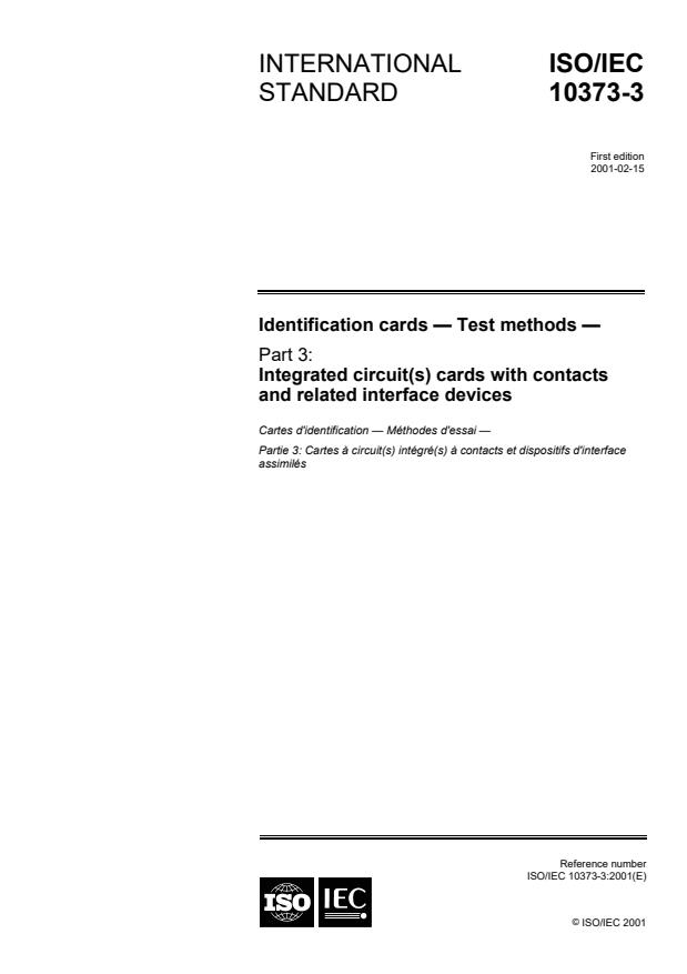 ISO/IEC 10373-3:2001 - Identification cards -- Test methods