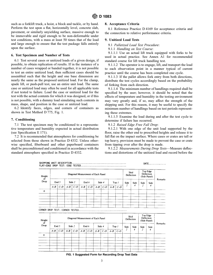 ASTM D1083-91(1998) - Standard Test Methods for Mechanical Handling of Unitized Loads and Large Shipping Cases and Crates (Withdrawn 2001)