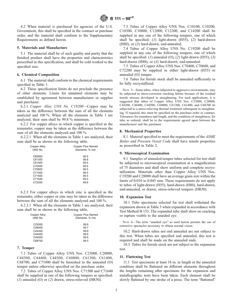 ASTM B111-98e2 - Standard Specification for Copper and Copper-Alloy Seamless Condenser Tubes and Ferrule Stock