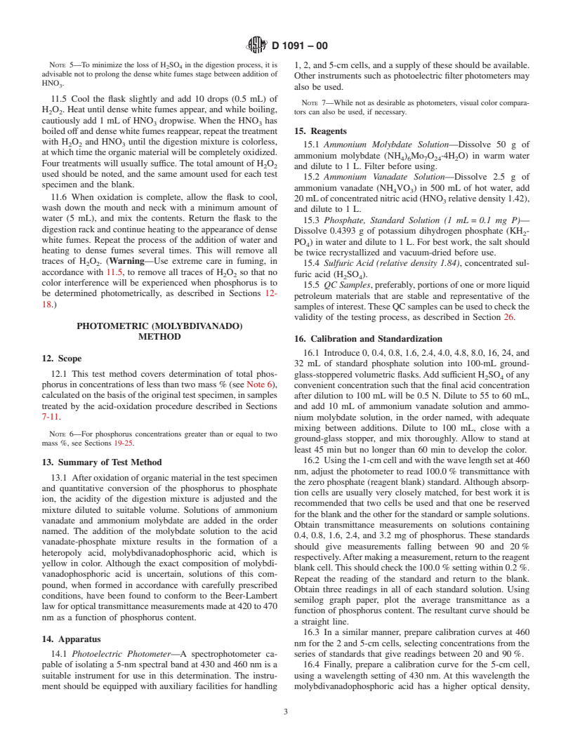 ASTM D1091-00 - Standard Test Methods for Phosphorus in Lubricating Oils and Additives