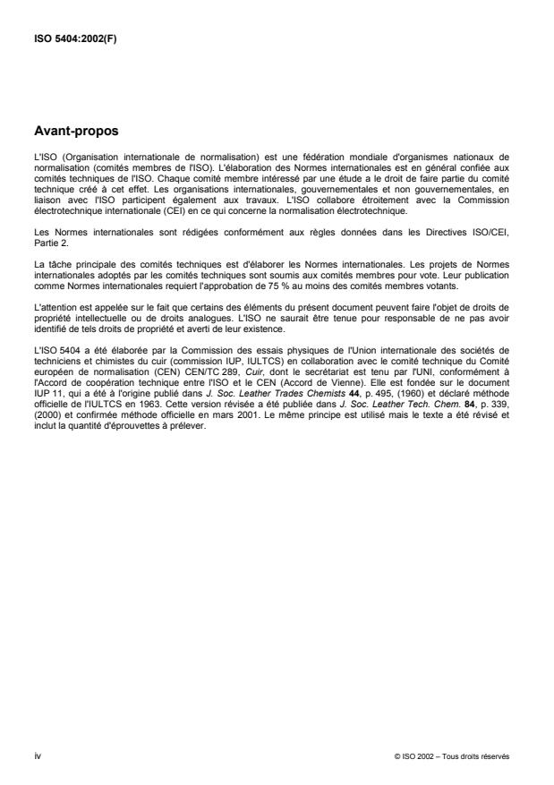 ISO 5404:2002 ISO 5404:2002 - Cuir -- Essais physiques et mécaniques -- Détermination de la résistance a l'eau des cuirs épais - Page 4 preview