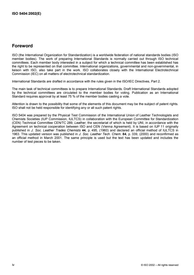 ISO 5404:2002 ISO 5404:2002 - Leather -- Physical and mechanical tests -- Determination of the water resistance of heavy leathers - Page 4 preview
