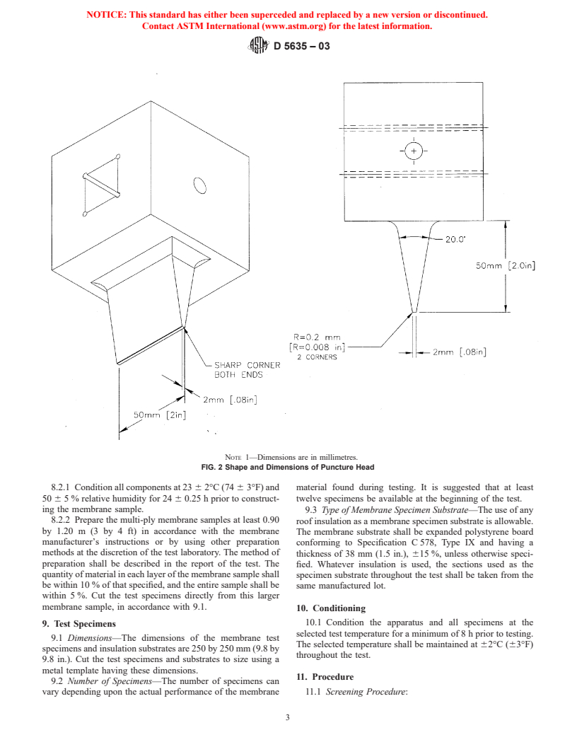 ASTM D5635-03 - Standard Test Method for Dynamic Puncture Resistance of Roofing Membrane Specimens