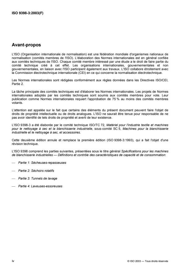 ISO 9398-3:2003 ISO 9398-3:2003 - Spécifications pour les machines de blanchisserie industrielles -- Définitions et contrôle des caractéristiques de capacité et de consommation - Page 4 preview