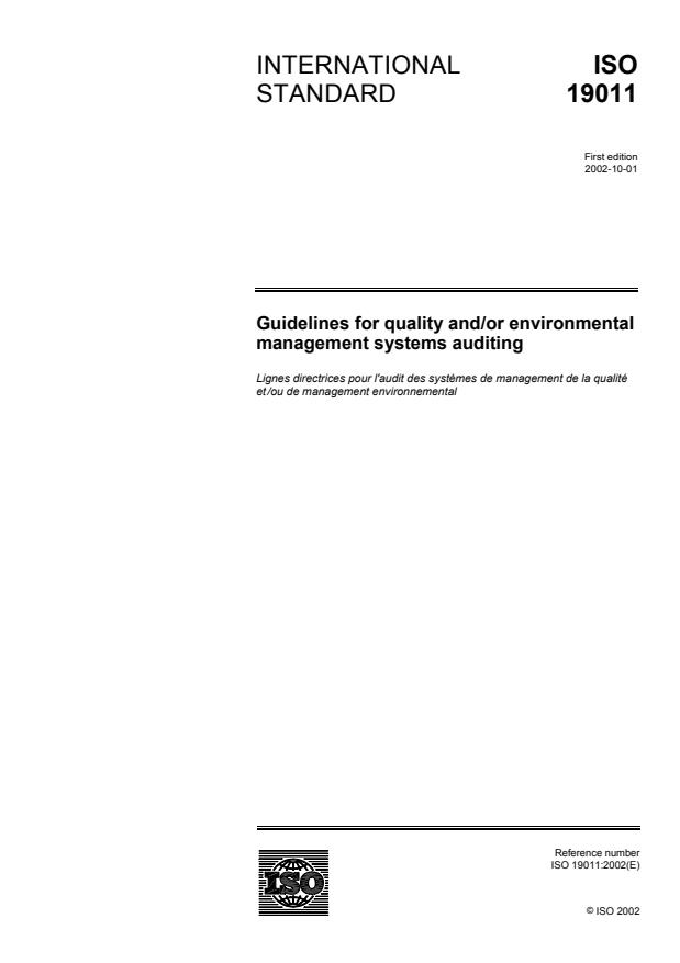 ISO 19011:2002 - Guidelines for quality and/or environmental management systems auditing