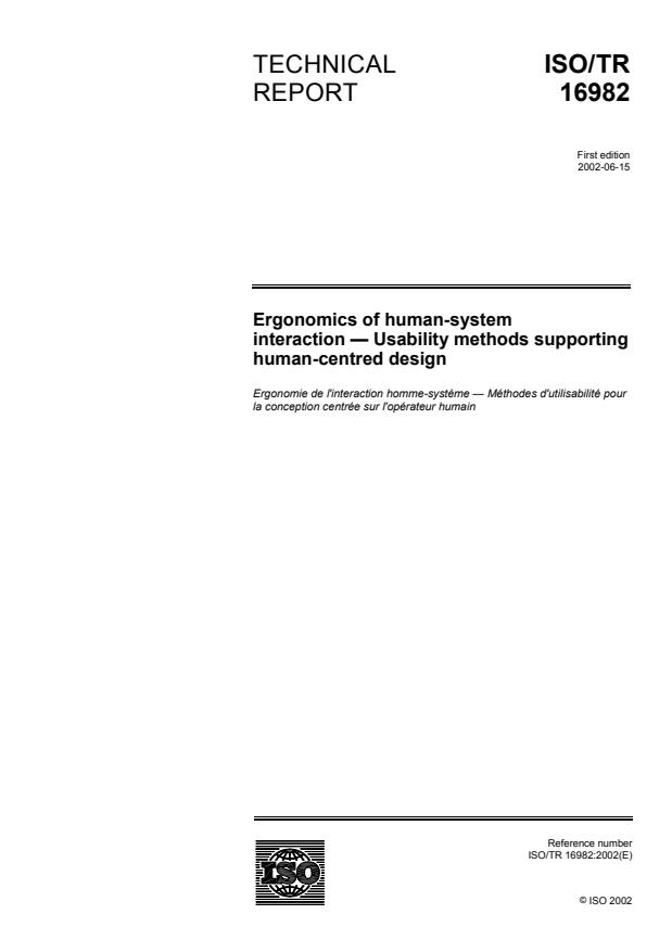 ISO/TR 16982:2002 - Ergonomics of human-system interaction -- Usability methods supporting human-centred design