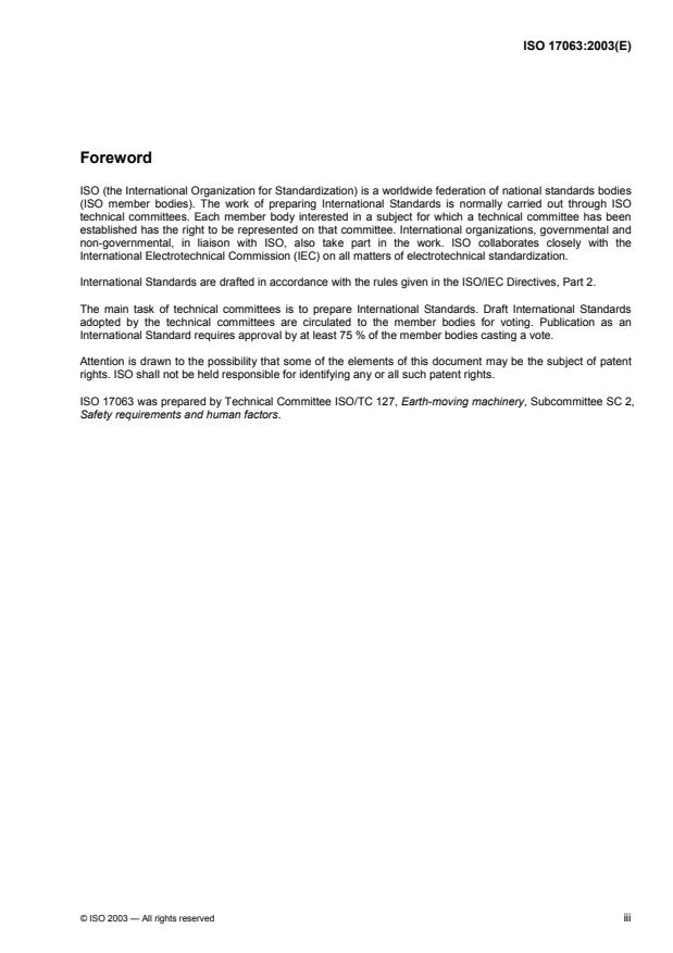 ISO 17063:2003 ISO 17063:2003 - Earth-moving machinery -- Braking systems of pedestrian-controlled machines -- Performance requirements and test procedures - Page 3 preview