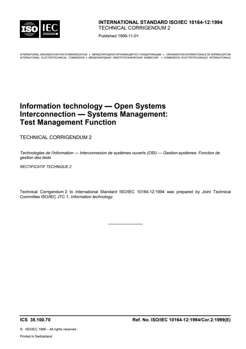 ISO IEC 10164 12 1994 Cor 2 1999 Information Technology Open