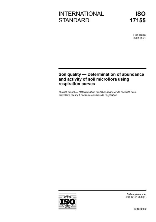 ISO 17155:2002 - Soil quality -- Determination of abundance and activity of soil microflora using respiration curves