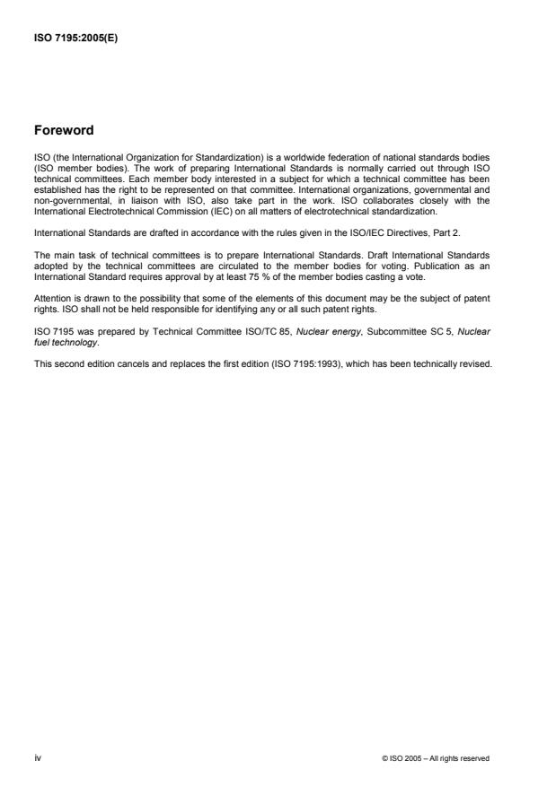 ISO 7195:2005 ISO 7195:2005 - Nuclear energy -- Packaging of uranium hexafluoride (UF6) for transport - Page 4 preview